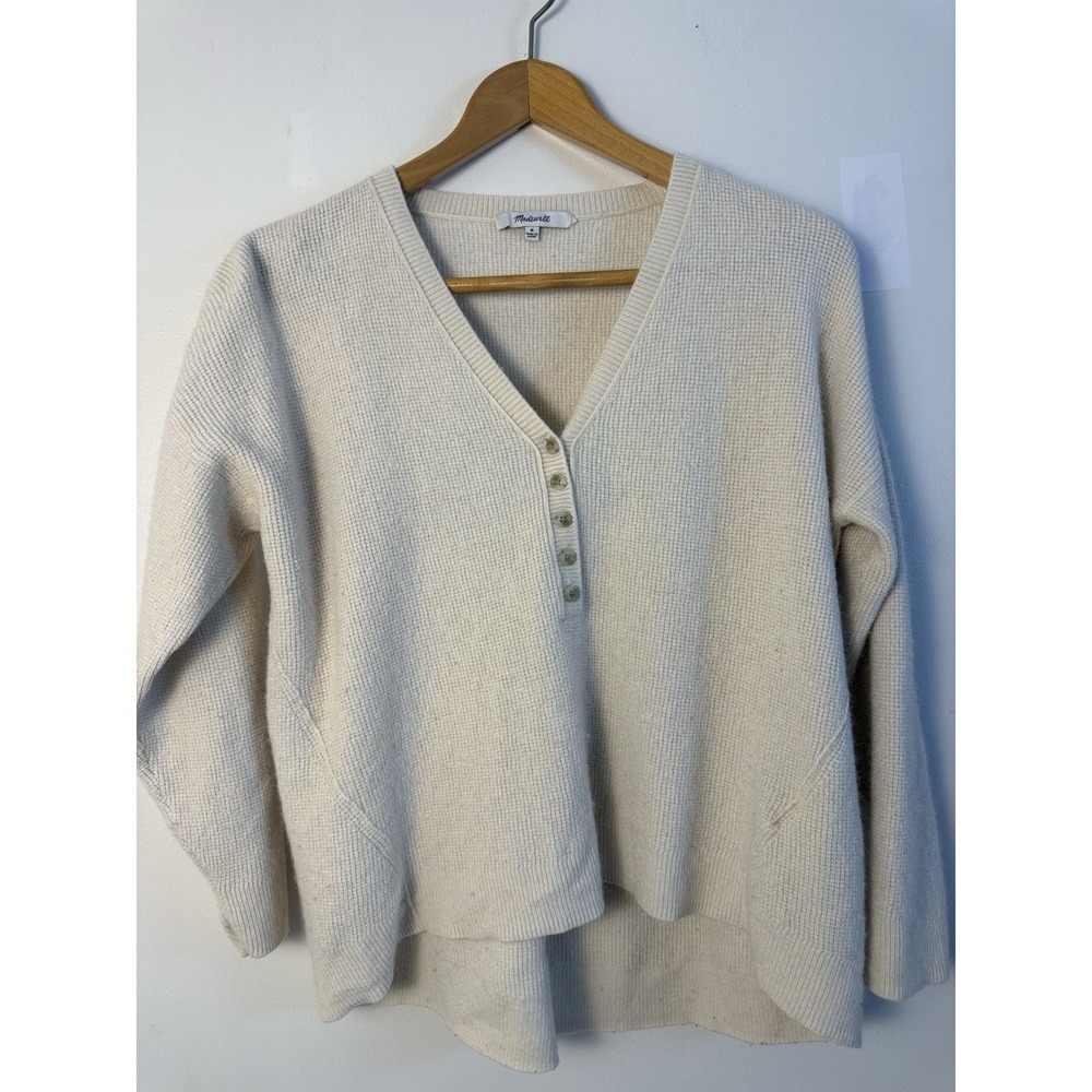 Madewell Women M Cream Alpaca Wool Blend Waffle Knit Henley Sweater Oversized